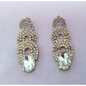 Vintage Rhinestone & Crystal Drop Earrings Pierced